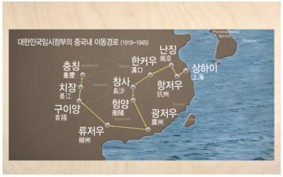 대한민국임시정부의 중국내 이동경로 그래픽