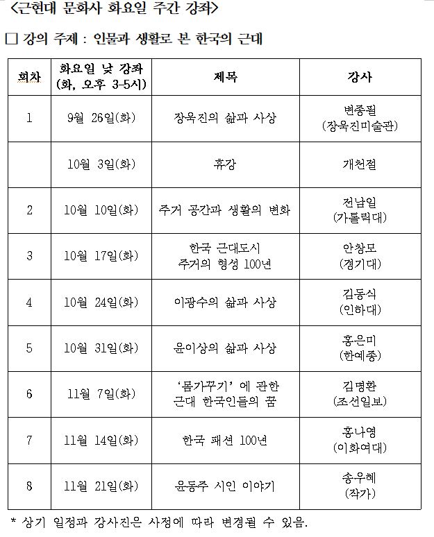 2017 하반기 박물관대학 강의 일정