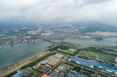 광양 포스코 제철로와 길호대교 항공사진