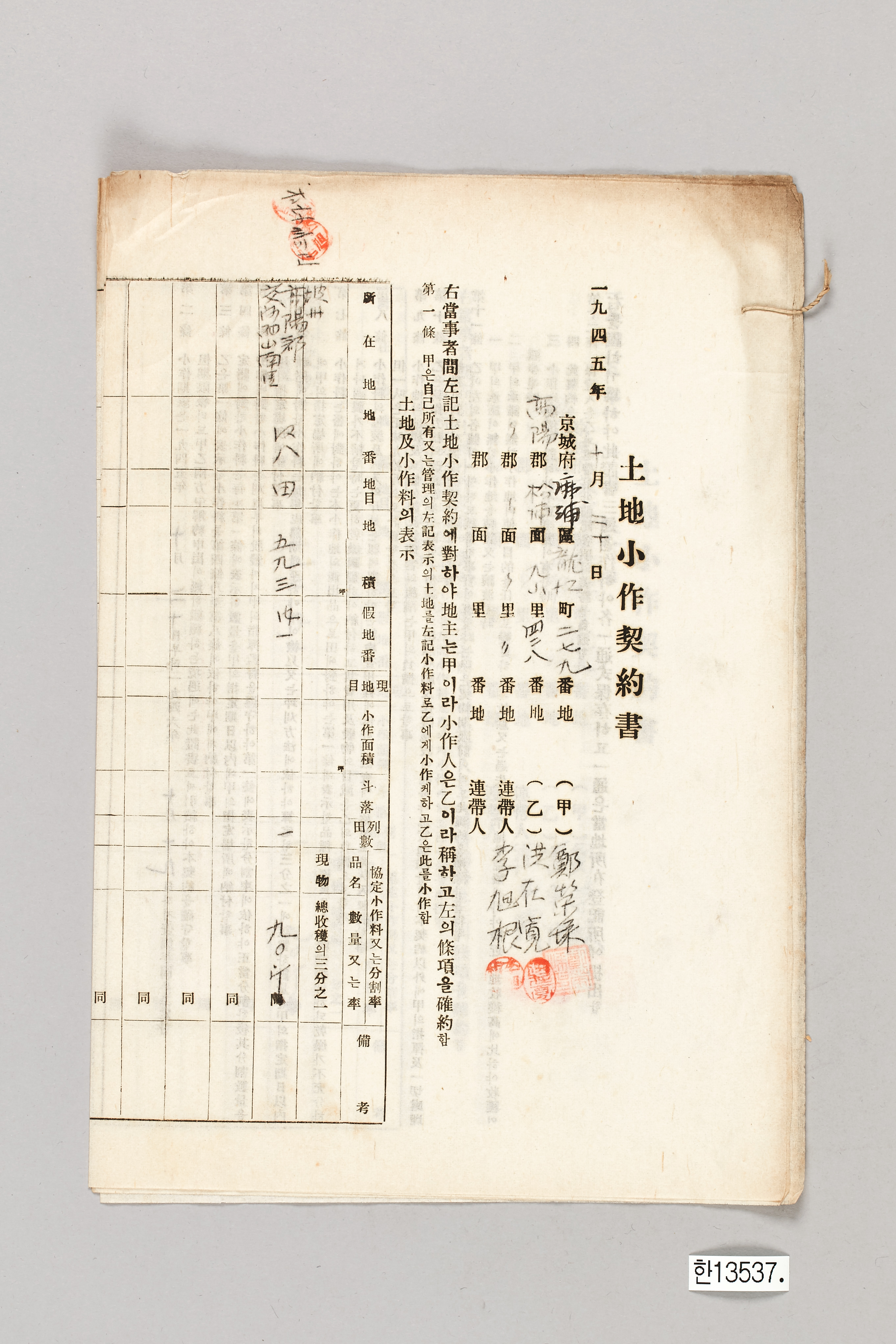토지소작계약서