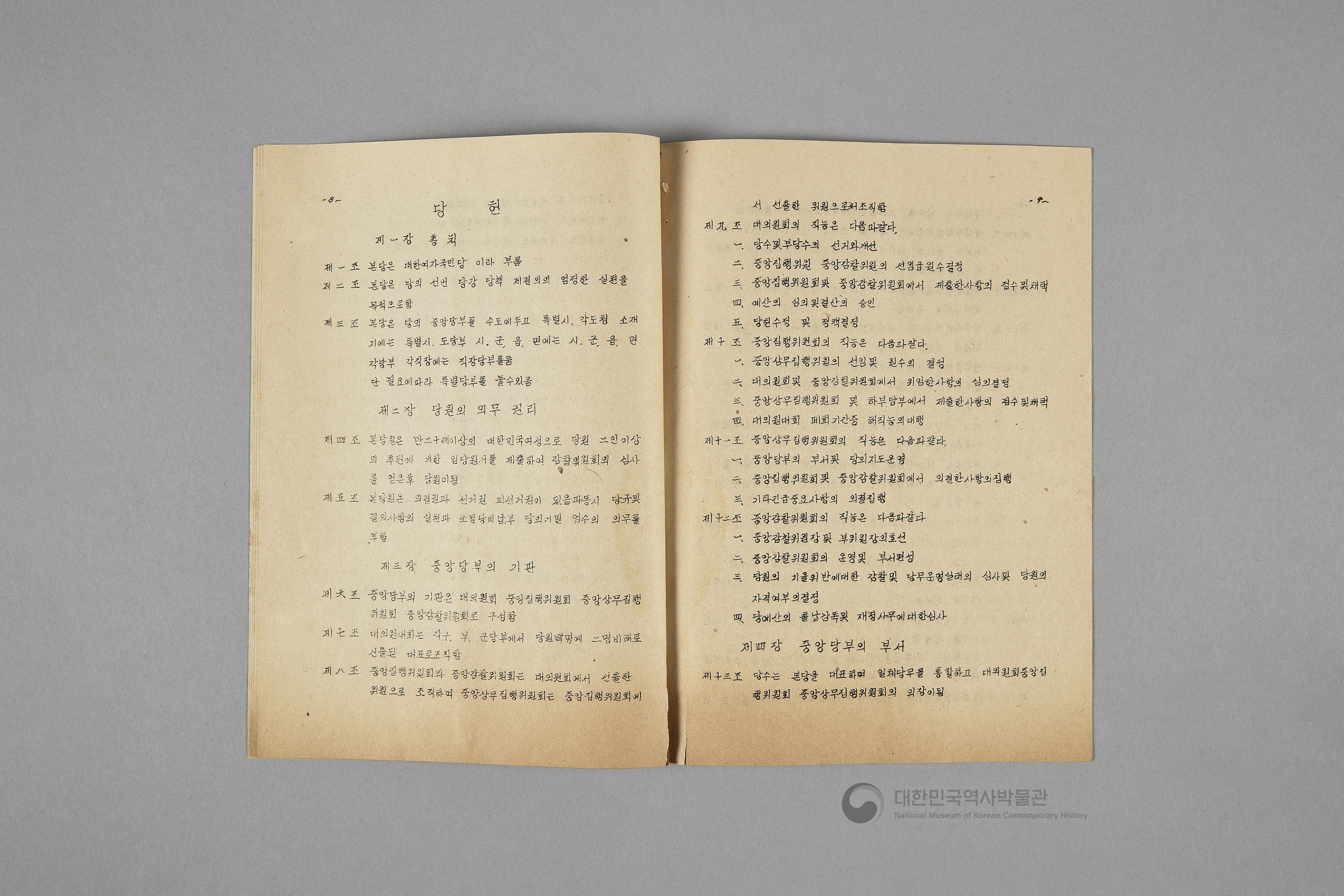 대한여자국민당 선언, 당강, 당책, 당헌