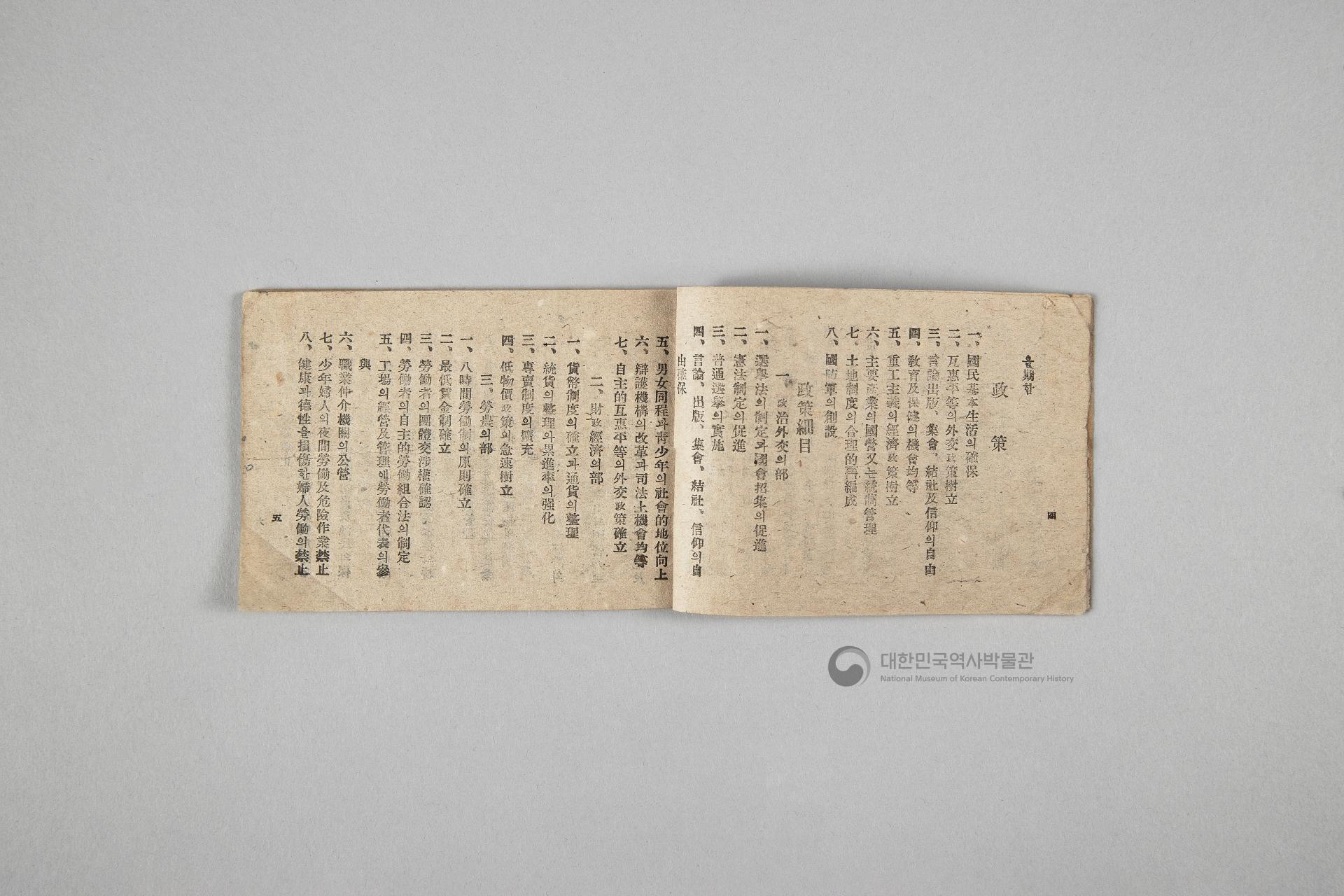 한국민주당 정강, 정책, 당헌